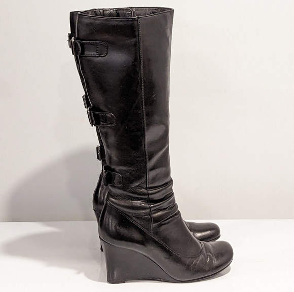 Spring black knee high wedge boots size 6.5 - Picture 7 of 14